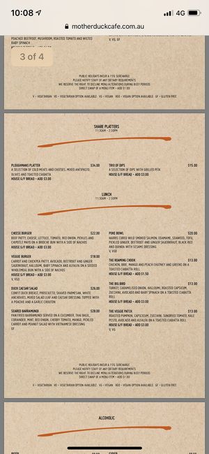 Lunch menu at motherduck in Goolwa