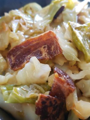 Fried Cabbage with Vegan Bacon at Sassy's Vegetarian Soul Food in Austin