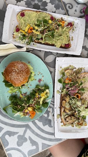 Avo toast, portobello burger and vegan cream cheese and mushroom toast  at Kat's Kitchen Brunch Club in Split