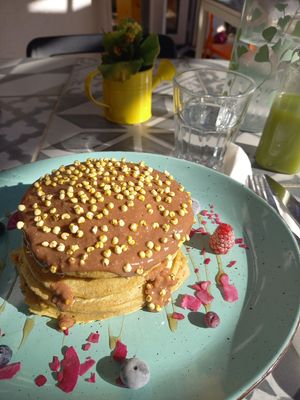 Pancakes with choco sauce at Kat's Kitchen Brunch Club in Split