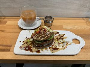 Spelt pancakes and chai tea! at Kat's Kitchen Brunch Club in Split