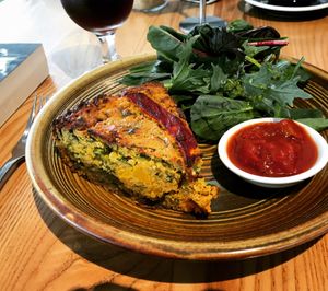 Vegan tart (iced americano in back) at Foundation Cafe in Christchurch