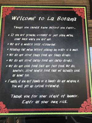 Sign at entrance  at La Botana in Winston-salem