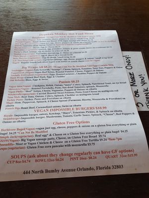 Menu at Drunken Monkey Coffee Bar in Orlando