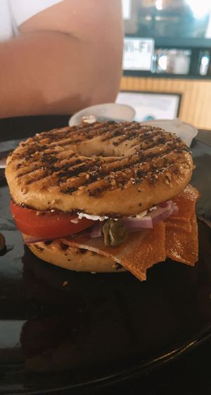 vegan lox bagel at Drunken Monkey Coffee Bar in Orlando