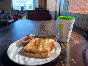SXSW- vegan southwest sausage patty and vegan cheese on gluten-free bread at Drunken Monkey Coffee Bar in Orlando