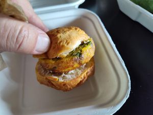 Just Egg Biscuit (vegan), small but just $5.10 and tasty at Drunken Monkey Coffee Bar in Orlando