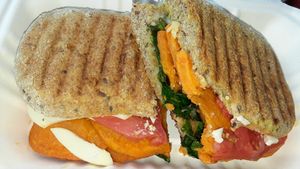 Sweet potato sandwich with vegan cheese, this was amazingly good at Drunken Monkey Coffee Bar in Orlando