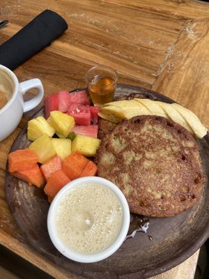Vegan banana oat pancakes  at The Art Warehouse in San Juan Del Sur