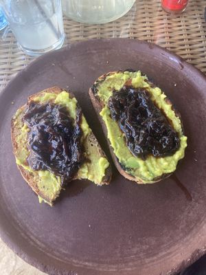 Avocado toast without the eggs  at The Art Warehouse in San Juan Del Sur