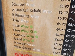 part of menu at Chee Kofte & Wraps in Leuven