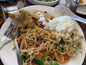 Chow mein, tempura, fried rice, white rice  at Vegan Thyme in Newbury Park