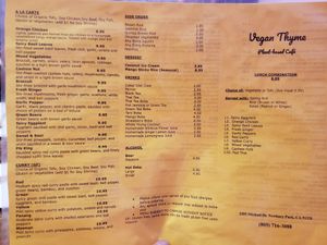 Menu side 1 at Vegan Thyme in Newbury Park