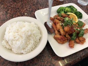 Orange chicken at Vegan Thyme in Newbury Park