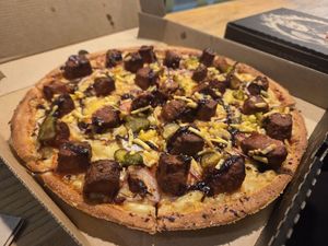 Burger pizza at Hell Pizza in Christchurch