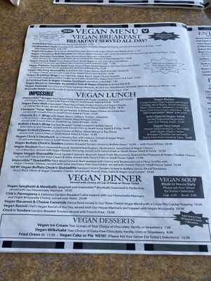 Vegan Menu at Colony Diner in Wallingford