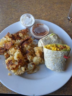 Vegan Breakfast Wrap with Hash Browns at Colony Diner in Wallingford