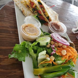 Veggie quesadilla and side salad at Colony Diner in Wallingford
