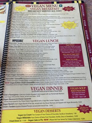 Vegan menu  at Colony Diner in Wallingford