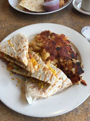 Vegan breakfast quesadilla and potatoes at Colony Diner in Wallingford