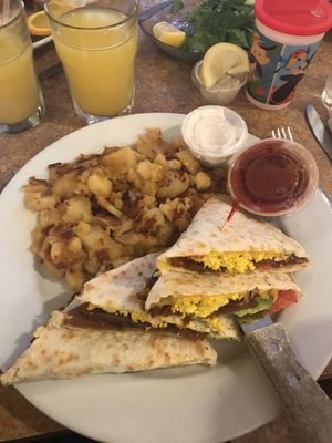 Vegan breakfast quesadilla  at Colony Diner in Wallingford