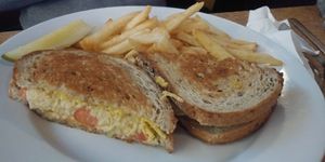 Chickpea tuna melt. Amazing !!! at Colony Diner in Wallingford