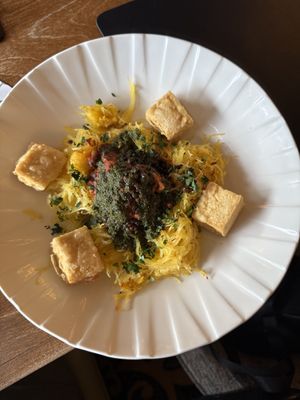 Spaghetti Squash dish with lentils and tofu  at Lakeview Lounge in Lake Louise