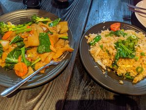 Pad see ew vegan and vegan special fried rice from their vegan menu at Thaiger Temple in Terrigal