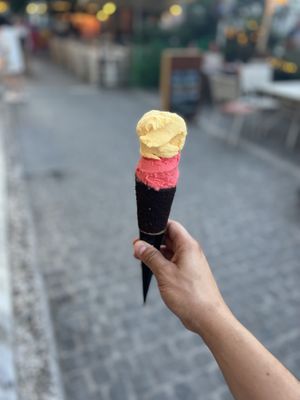 Passion fruit & watermelon with vegan Oreo cone  at Dickie Dee in Athens