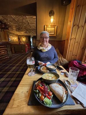 Lunch flatbreads and soup wi salad 👍  at Whistlefield Inn in Dunoon