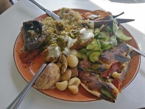 Delicious buffet meal.  Photo was taken when I Already started eating  at Mary-Ann's Natural Emporium in Cape Town