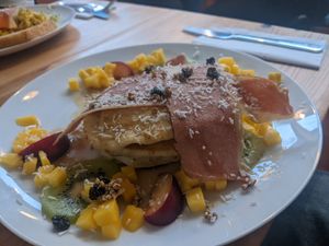 Pancakes with bacon at The Sly Fox in Edinburgh