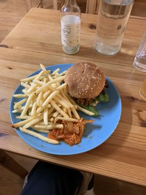satan burger and kimchi fries #Veganuary at The Sly Fox in Edinburgh