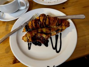 Sweet filled croissant with banana and chocolate cream #Veganuary at The Sly Fox in Edinburgh