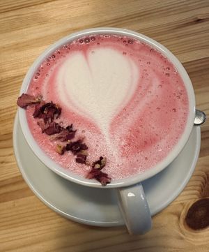 Rose latte.   at The Sly Fox in Edinburgh