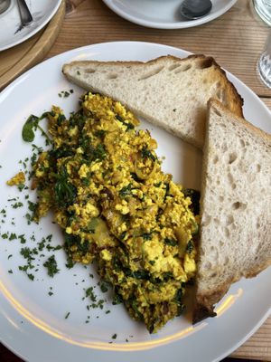 The tofu scramble with spinach (super creamy, delicious!)   at The Sly Fox in Edinburgh
