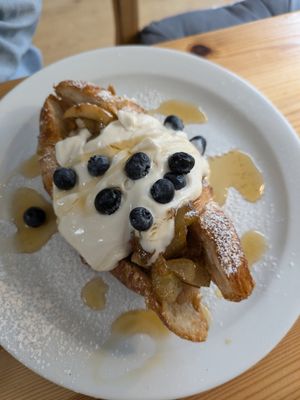 Baked pears and apples, creme fraiche and maple filled croissant at The Sly Fox in Edinburgh