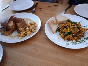 The French Toast, with fruit. Scrambled tofu. Both really tasty. at The Sly Fox in Edinburgh