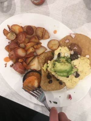 Vegan breakfast tostada with just egg at Anna's House in Kalamazoo