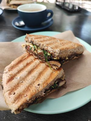 Panini with mushrooms and cheese at KIRAS - Pylimo in Vilnius