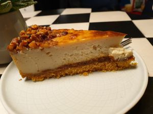 Caramel cheesecake to die for, light but rich and creamy at KIRAS - Pylimo in Vilnius