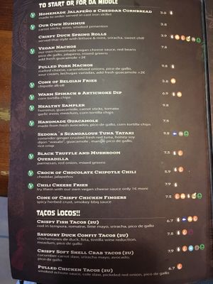 Ignore the non-vegan items... the V is for vegetarian, but things like the fries, hummus, guacamole, cheese fries can be vegan or are!  at Sedona in Rota