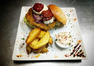 Vegan burguer Spiral. Red lentil, oats and shitake mushroom at Spiral in Nerja
