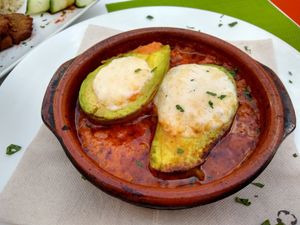 Avocado scalloped with vegan mozzarella at Spiral in Nerja