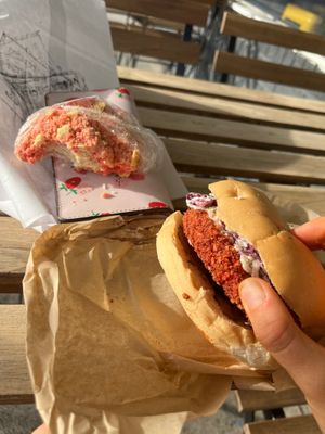 Tampaville Hot Chickn Sandwich with cookie in background at 3 Dot Dash in Tampa