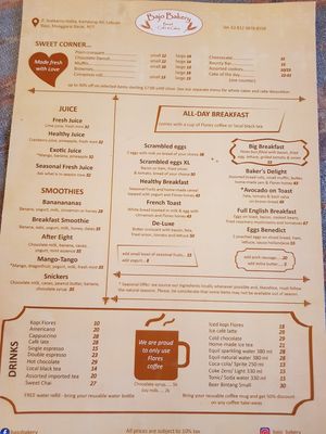 Menu P1 at Bajo Bakery in 