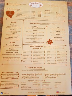 Menu P2 at Bajo Bakery in 