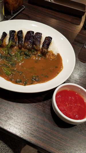 curry with fried eggplant, spinach and tomato at Coco Ichibanya - Ishikawacho in Yokohama