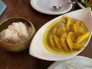 Mango Almond Plantain Curry at Malabar Restaurant in Santa Cruz