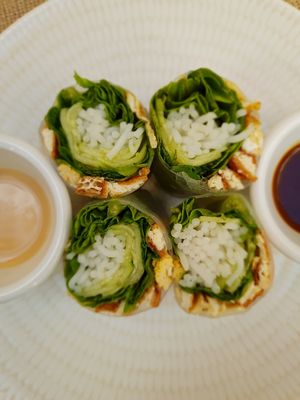 Vegan fresh summer rolls with homemade peanut sauce at VIET KITCHEN in Barcelona